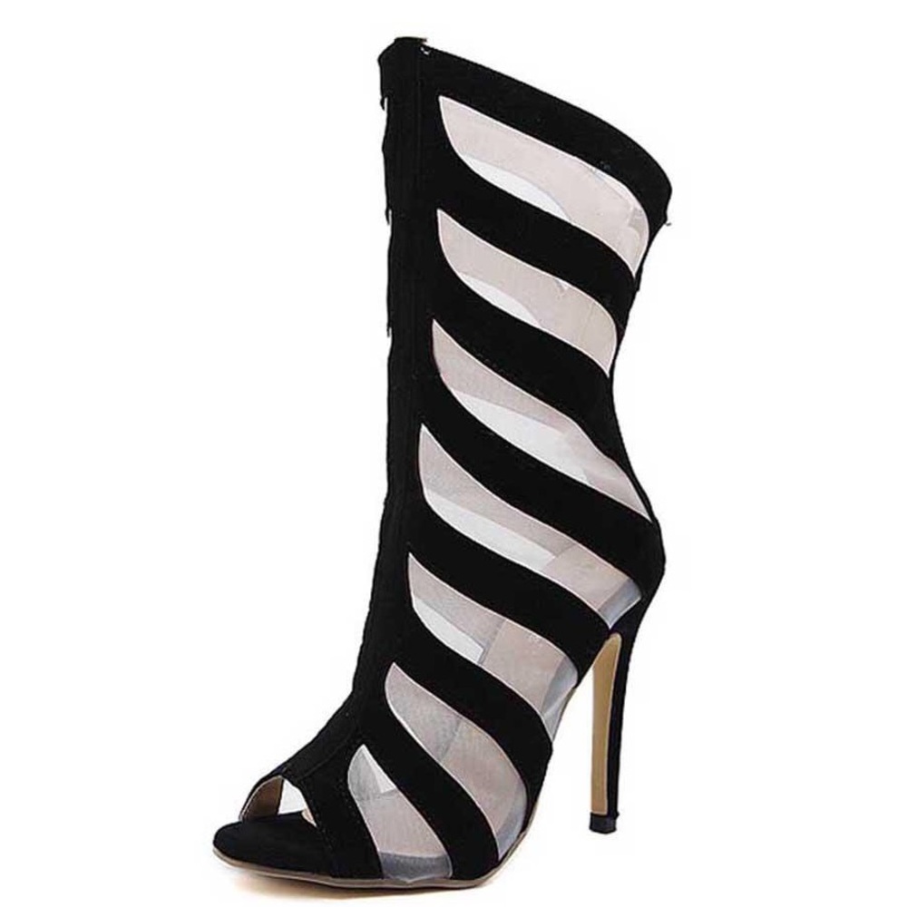Sculpted Silk and Flock Stripe Peep Toe Booties - Picture 3 of 8